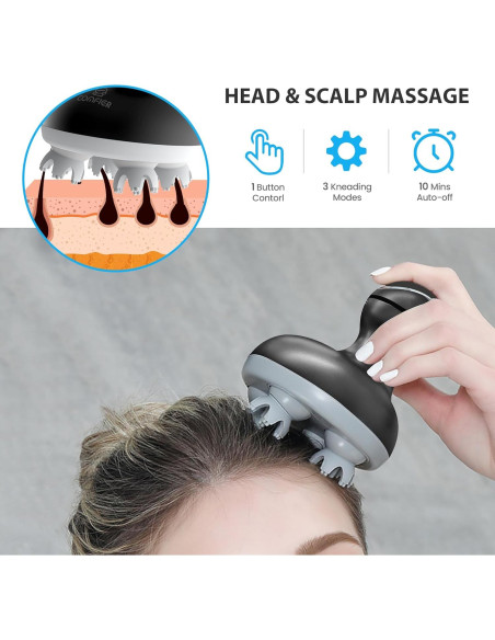 Masajeador Eléctrico COMFIER CF-4902BLK para Cuero Cabelludo