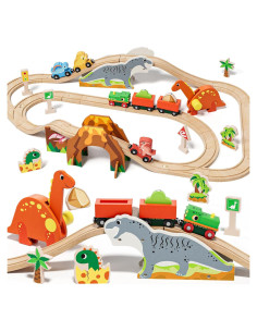 Juego de Tren de Madera Lehoo Castle Dinosaurios 32.5x10.9cm