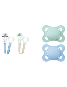 MAM Paquete 2 Clips y 2 Chupetes Mate 0-6 Meses Silicona
