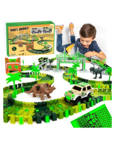 JITTERYGIT Pista de Carreras de Dinosaurios Brillante 144 Piezas