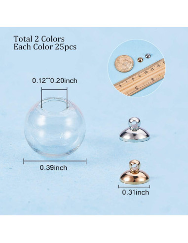 50 Mini Botellas de Vidrio 10mm PH PandaHall con Tapas de Latón