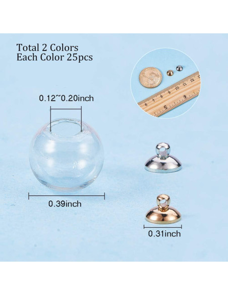 50 Mini Botellas de Vidrio 10mm PH PandaHall con Tapas de Latón