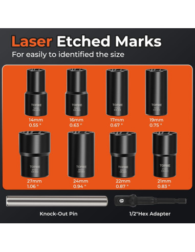 Juego de Extractores de Tuercas de Rueda TOPME 10 Piezas 1/2"
