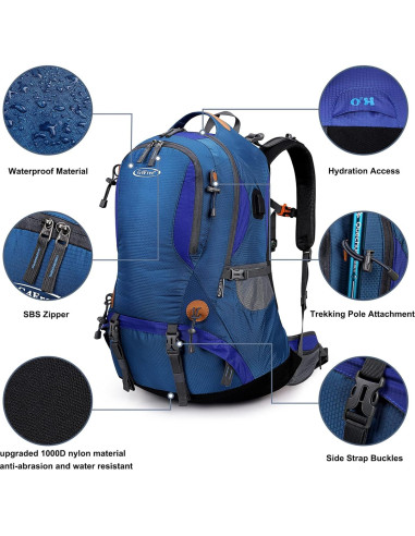 Mochila de Senderismo G4Free 50L Impermeable con Funda