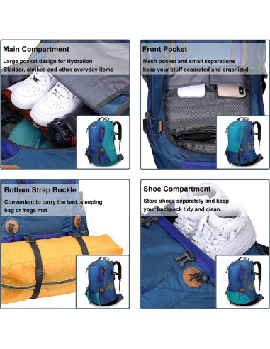 Mochila de Senderismo G4Free 50L Impermeable con Funda