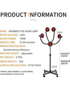 Lámpara de Terapia de Calor Infrarrojo Bxdrlgkdi 5 Cabezas 2