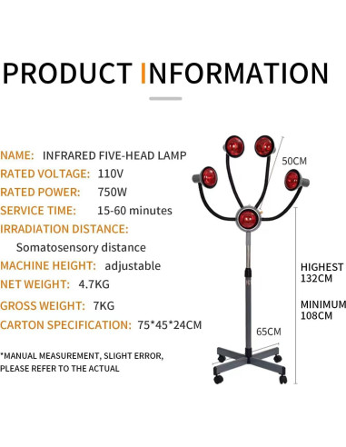 Lámpara de Terapia de Calor Infrarrojo Bxdrlgkdi 5 Cabezas