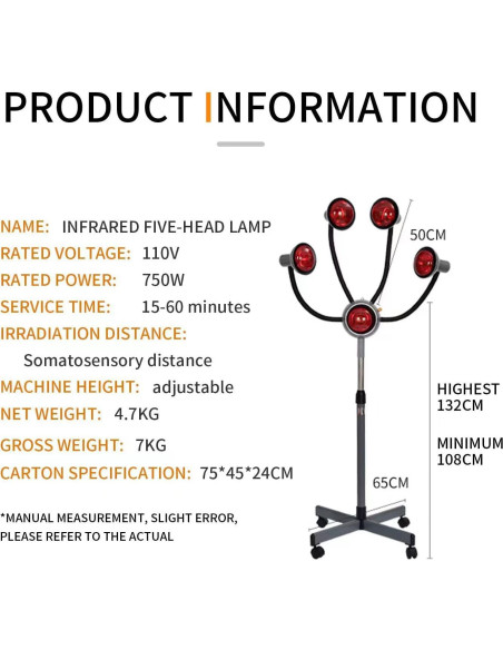 Lámpara de Terapia de Calor Infrarrojo Bxdrlgkdi 5 Cabezas