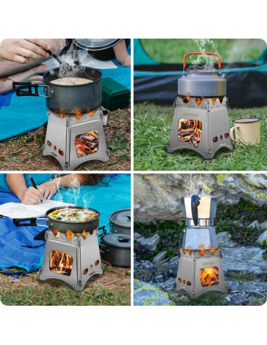 Estufa de Madera Lixada Plegable Titanio 290g Camping