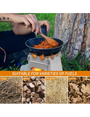 Estufa de Madera Lixada Plegable Titanio 290g Camping