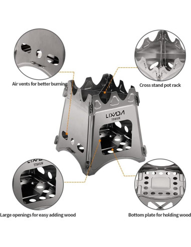 Estufa de Madera Lixada Plegable Titanio 290g Camping