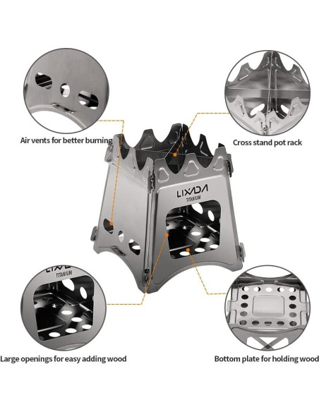 Estufa de Madera Lixada Plegable Titanio 290g Camping Estufa de Madera Lixada Plegable Titanio 290g Camping