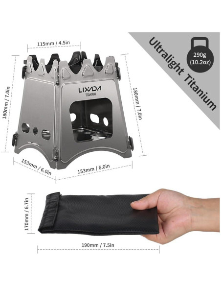 Estufa de Madera Lixada Plegable Titanio 290g Camping Estufa de Madera Lixada Plegable Titanio 290g Camping
