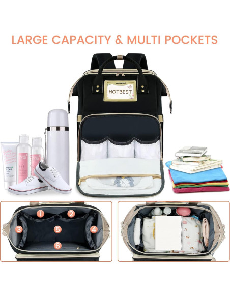 Mochila para Pañales HOTBEST 53L Impermeable Negra Mochila para Pañales HOTBEST 53L Impermeable Negra