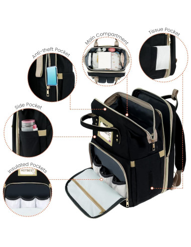 Mochila para Pañales HOTBEST 53L Impermeable Negra