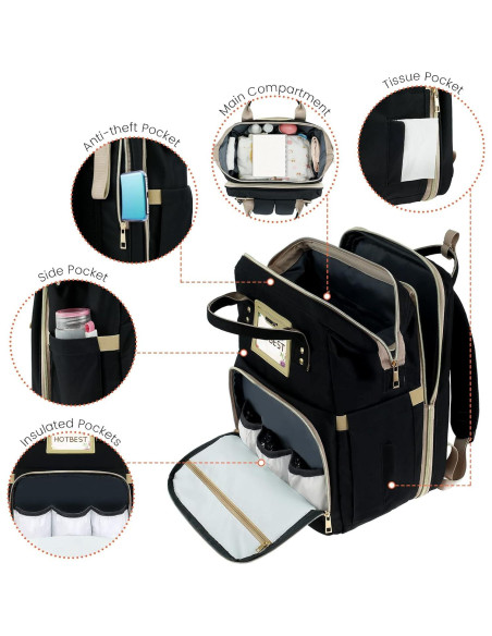 Mochila para Pañales HOTBEST 53L Impermeable Negra Mochila para Pañales HOTBEST 53L Impermeable Negra