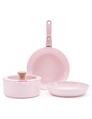 Juego de ollas y sartenes Hausfrau rosa 5 piezas cerámica