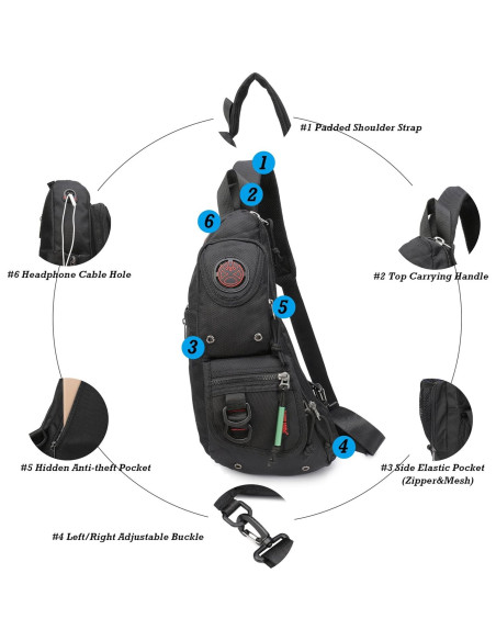 Mochila Sling NICGID Negra para Hombres y Mujeres 40 cm