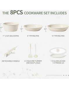 Juego de 8 Piezas de Ollas y Sartenes BECIGAR Cerámica 2