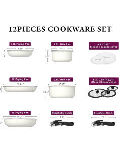 Juego de 12 Ollas y Sartenes Motase Antiadh. Blanco 2