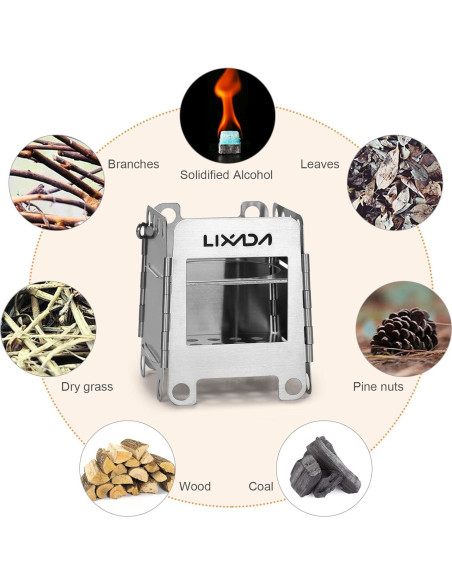 Estufa de Camping Lixada de Leña Portátil Acero Inoxidable 190g