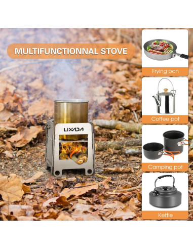 Estufa de Camping Lixada de Leña Portátil Acero Inoxidable 190g