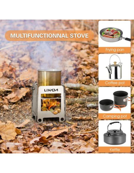Estufa de Camping Lixada de Leña Portátil Acero Inoxidable 190g