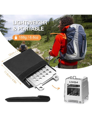 Estufa de Camping Lixada de Leña Portátil Acero Inoxidable 190g