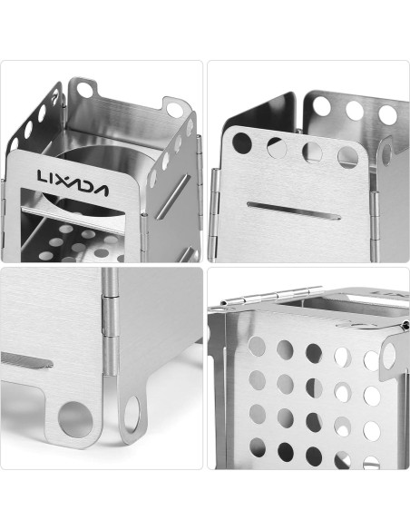 Estufa de Camping Lixada de Leña Portátil Acero Inoxidable 190g