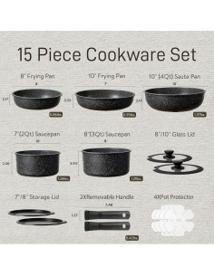 Juego de 15 Piezas de Ollas y Sartenes CAROTE Negro 2