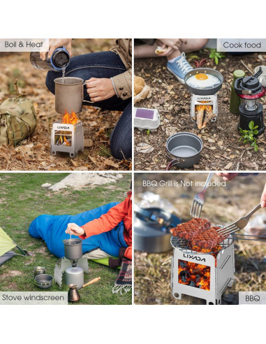 Estufa de Camping Lixada de Leña Portátil Acero Inoxidable 190g