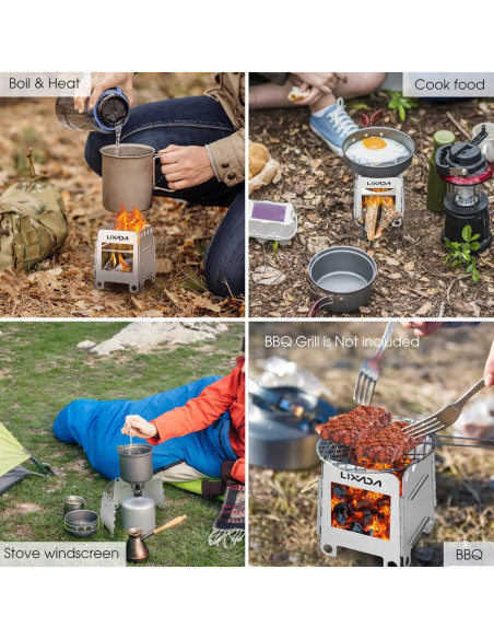 Estufa de Camping Lixada de Leña Portátil Acero Inoxidable 190g