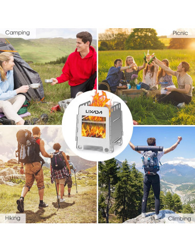 Estufa de Camping Lixada de Leña Portátil Acero Inoxidable 190g