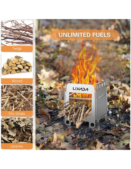 Estufa de Camping Lixada de Leña Portátil Acero Inoxidable 190g