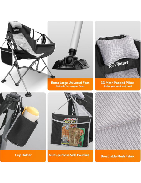 Silla de Hamaca Join Nature HTD060 Plegable 181 kg Negro Silla de Hamaca Join Nature HTD060 Plegable 181 kg Negro