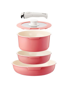 Juego de Ollas IKTU Cerámica Antiadherente 5 Piezas Rosa