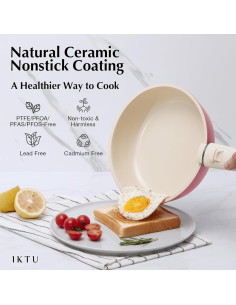 Juego de Ollas IKTU Cerámica Antiadherente 5 Piezas Rosa 2