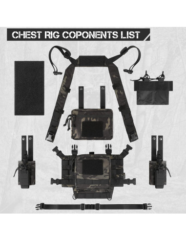 Arnés Táctico Ajustable Molle Micro Camo Negro con Bolsas