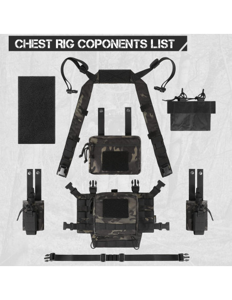 Arnés Táctico Ajustable Molle Micro Camo Negro con Bolsas
