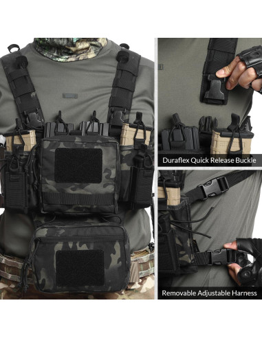 Arnés Táctico Ajustable Molle Micro Camo Negro con Bolsas