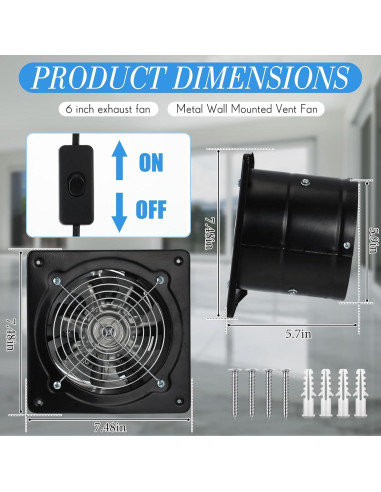 Ventilador de Escape 6" Yaocom Negro para Baño y Cocina