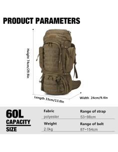 Mardingtop Mochila Militar 60L con Funda para Lluvia 2