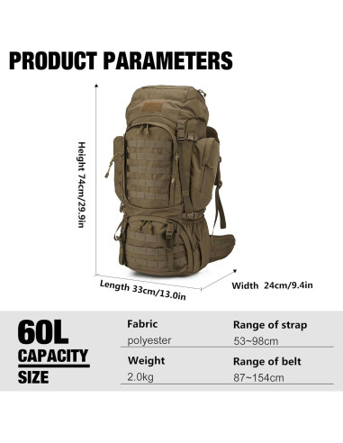 Mardingtop Mochila Militar 60L con Funda para Lluvia