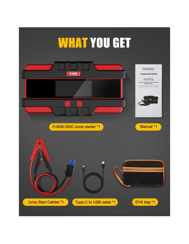 Arrancador de Batería SAFEMATE PJS06-3000, 3000A, 12V