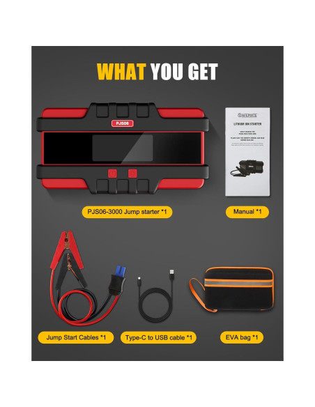 Arrancador de Batería SAFEMATE PJS06-3000, 3000A, 12V