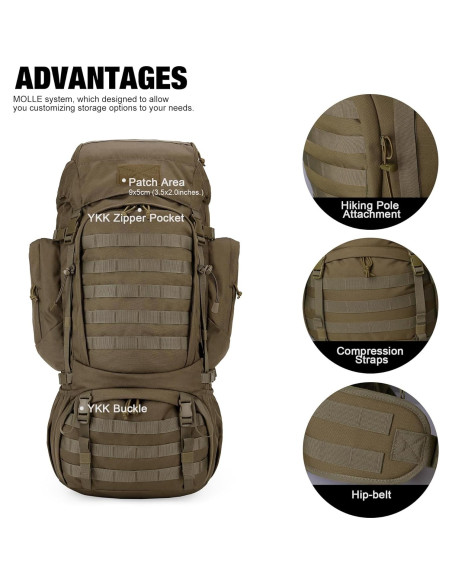 Mardingtop Mochila Militar 60L con Funda para Lluvia