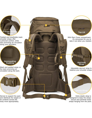 Mardingtop Mochila Militar 60L con Funda para Lluvia