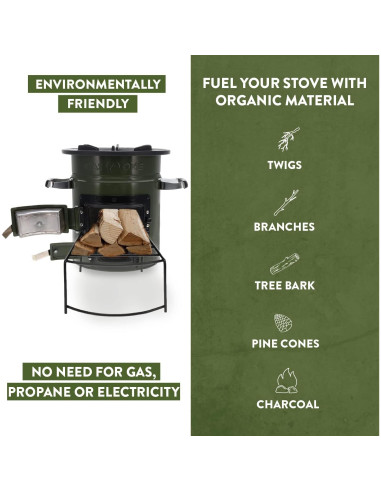 Estufa de Camping GasOne RS-2600 de Madera Verde Militar