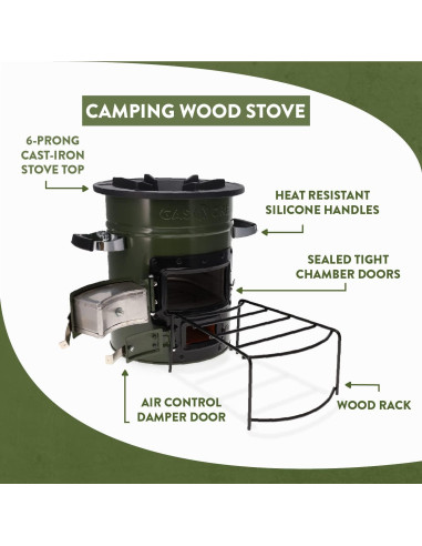 Estufa de Camping GasOne RS-2600 de Madera Verde Militar
