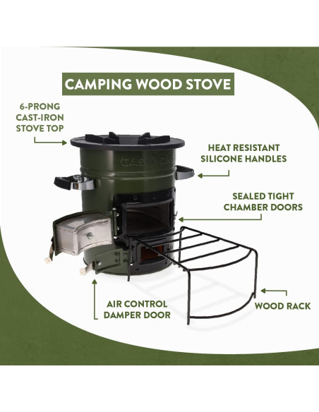 Estufa de Camping GasOne RS-2600 de Madera Verde Militar